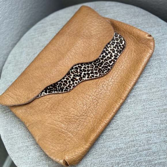Gino Leather Leopard Calf Hair Large Underarm Clutch Purse - Picture 1 of 8